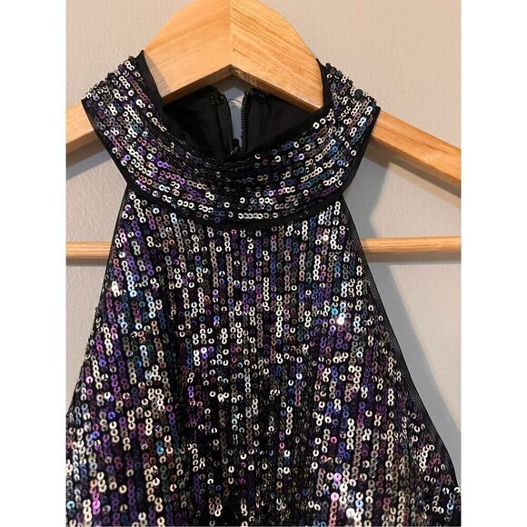 Betsy Adam Women's 4 Sequin Halter Evening Gown Black Metallic Glitz Glam Party - Picture 7 of 12